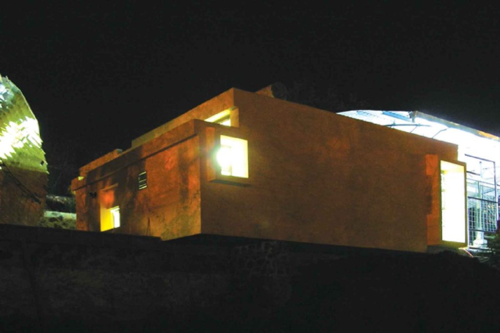 Illuminated building at night