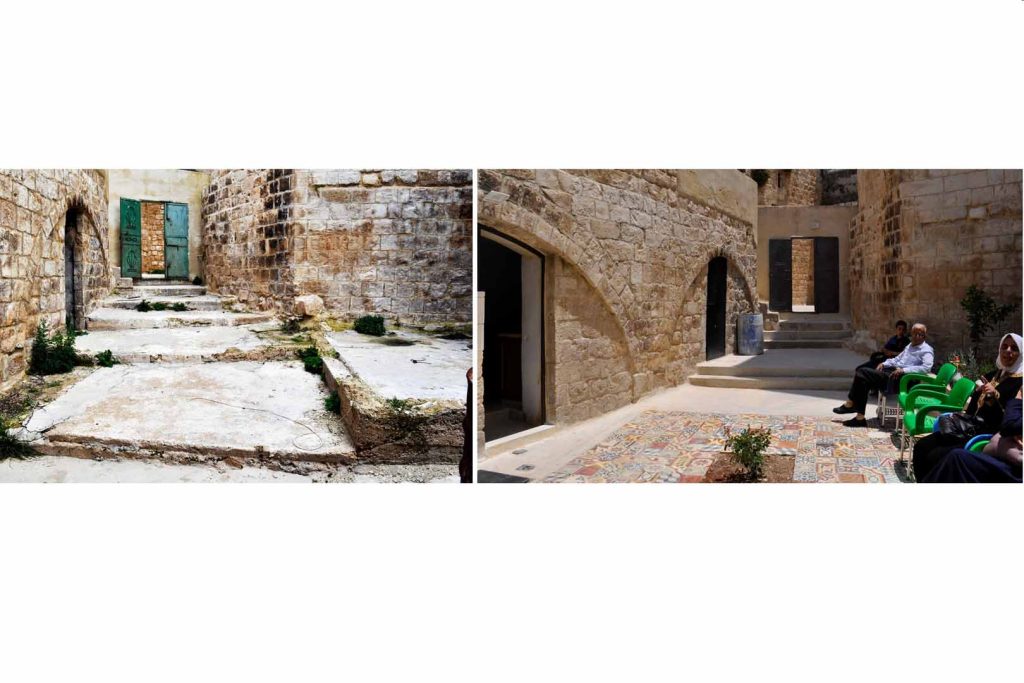 Two images showing the exterior of building in historic rural Palestine