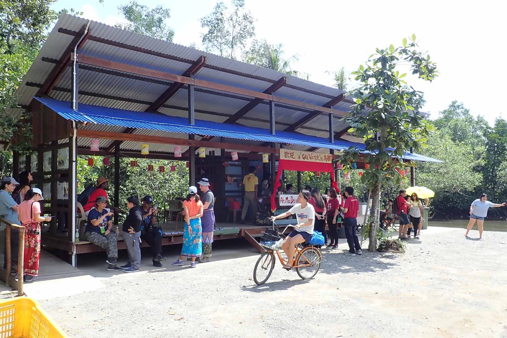 People gathered at Ah Ma Drink Stall