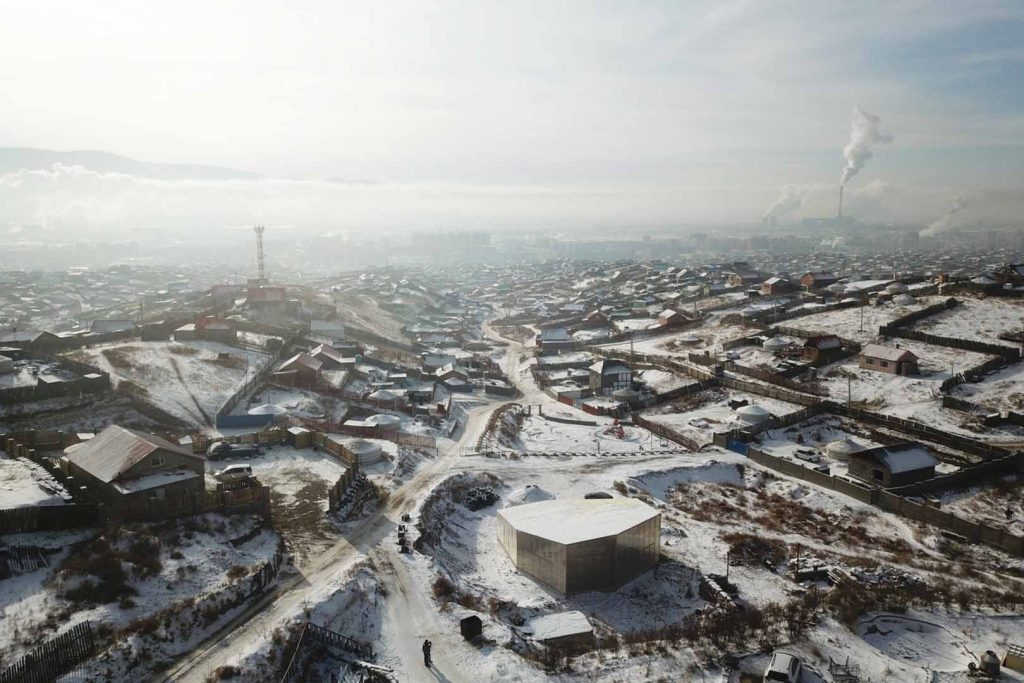 View overlooking a snowy campus area