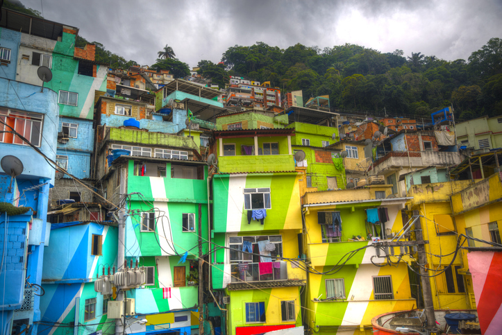 Colorful painted buildings of Favela in Rio de Janeiro Brazil