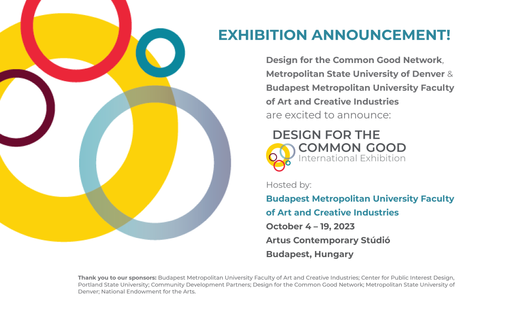 A graphic featured an exhibition logo composed of interlocking circles along with announcement text.